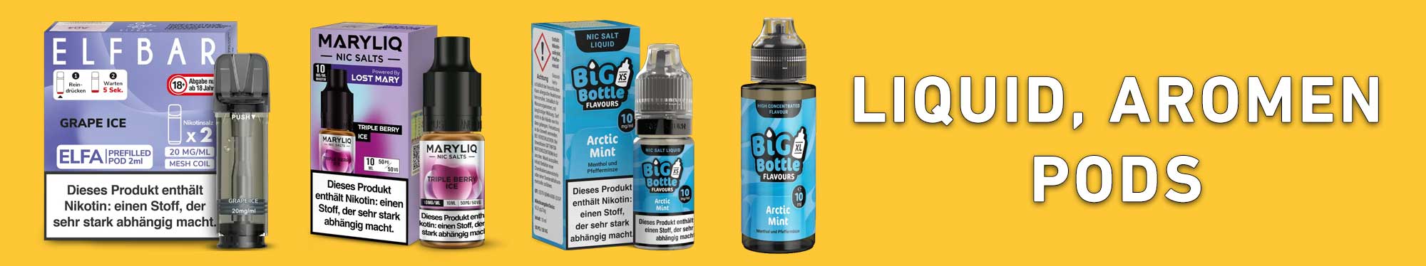Liquid, Aromen und vorbefüllte Pods