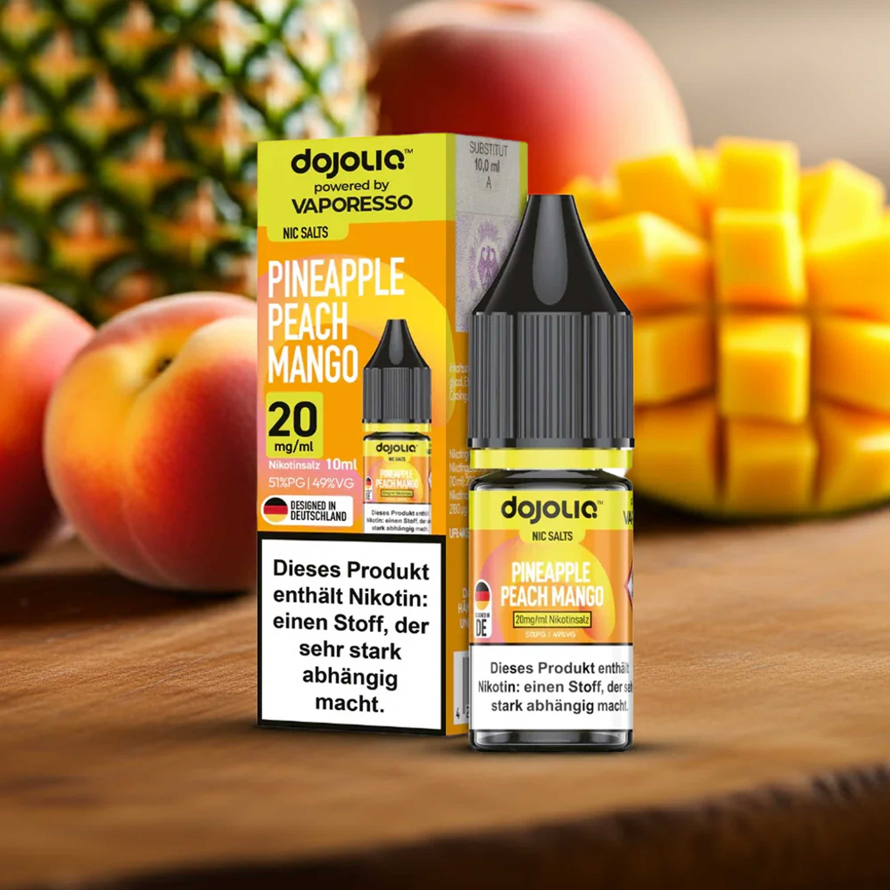 Dojoliq Pineapple Peach Mango Nikotinsalz Liquid – Tropische Frische in jeder Dampfwolke