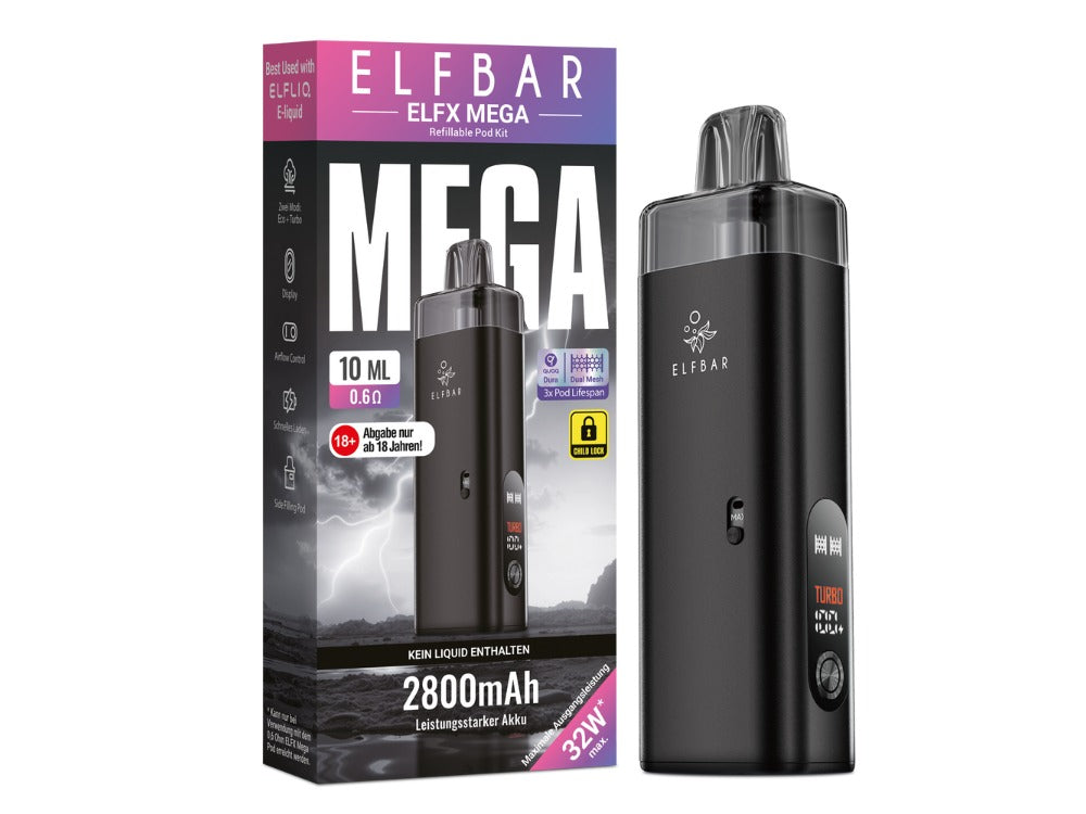 Elfbar Elfx Mega Pod Kit 2800 mAh, 10 ml | MTL & RDL E-Zigarette Elfbar Elfx Mega Pod Kit 2800 mAh, 10 ml | MTL & RDL E-Zigarette