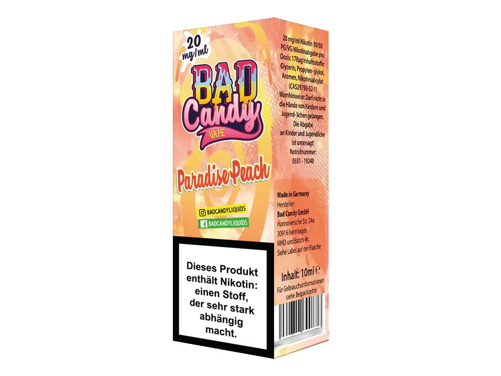 Bad Candy Liquids - Paradise Peach - Nikotinsalz Liquid - 1er Packung / 10 mg/ml time4smoke.de