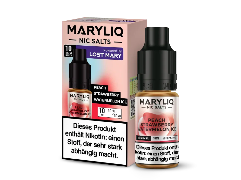 MARYLIQ - Peach Strawberry Watermelon Ice - Nikotinsalz Liquid - 10 mg/ml time4smoke.de