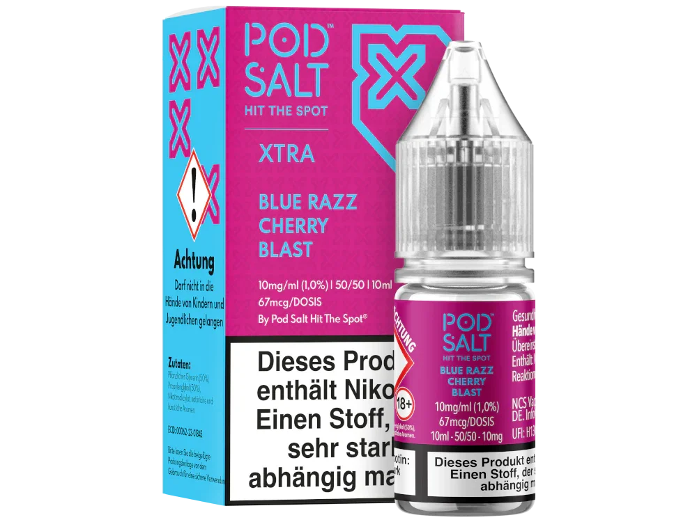 Pod Salt - XTRA - Blue Razz Cherry Blast - Nikotinsalz Liquid - Blue Razz Cherry Blast / 1er Packung / 10 mg/ml time4smoke.de