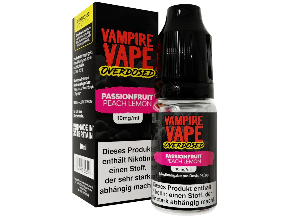 Vampire Vape - Overdosed - Passionfruit Peach Lemon - Nikotinsalz Liquid - Passionfruit Peach Lemon / 1er Packung / 10 mg/ml time4smoke.de