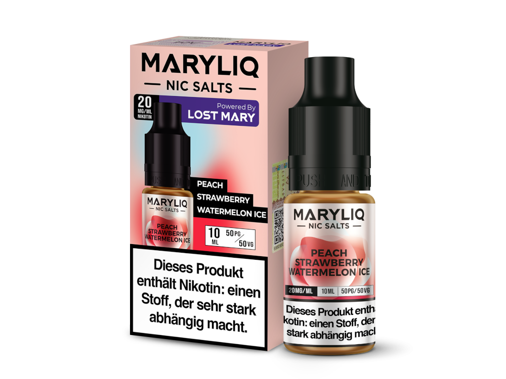 MARYLIQ - Peach Strawberry Watermelon Ice - Nikotinsalz Liquid - time4smoke